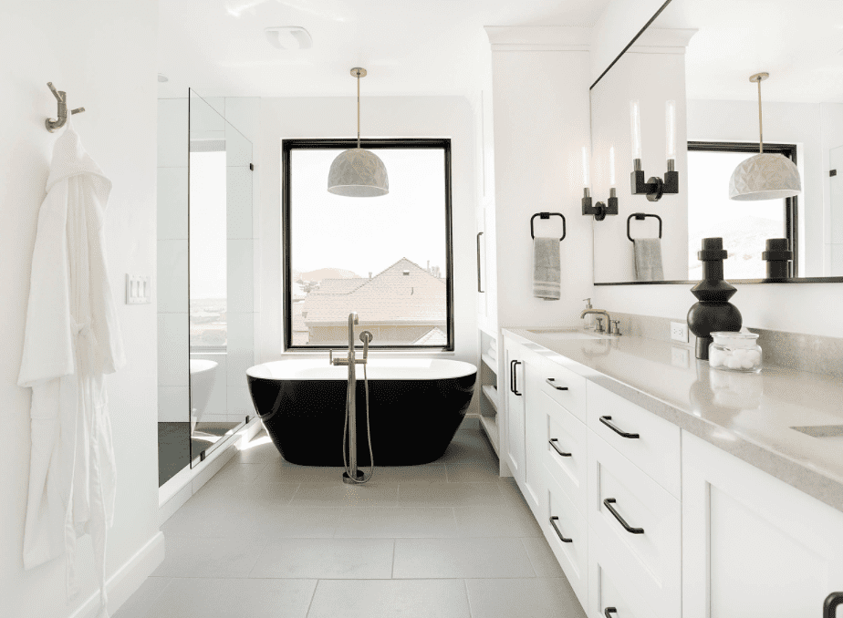 black and white master bath