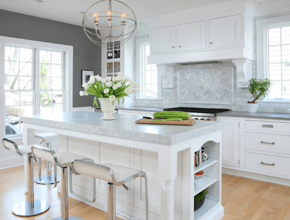 kitchen with white cabinets