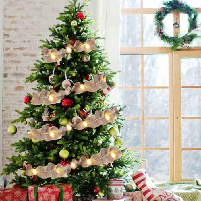 Burlap Christmas Tree Garland: Pre-Lit Ribbon