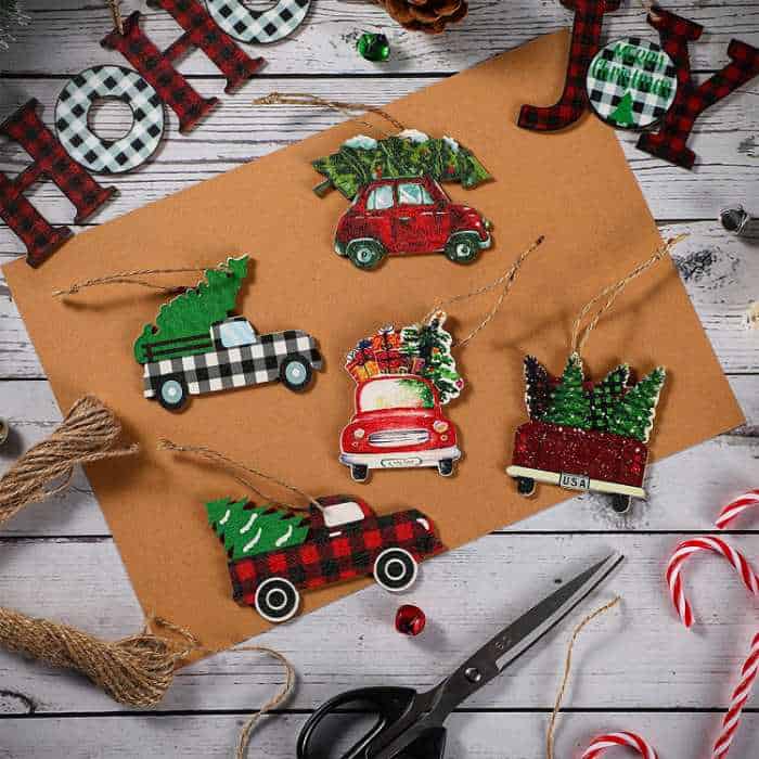 Little Red Truck Farmhouse Christmas Ornaments