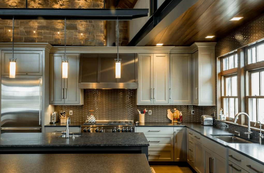 Gray Cabinets with Black Countertops